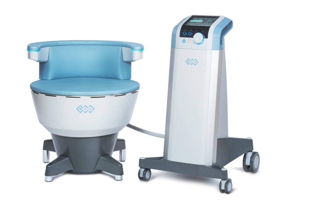 BTL Emsella chair used for non-invasive, fully clothed pelvic floor treatment at Fox Collective, Hitchin