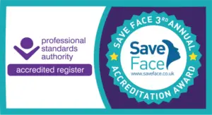 Save Face accredited practitioner, 3rd annual accreditation award, on the Professional Standards Authority accredited register